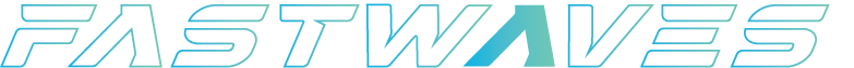Stylized text logo that reads "FAST WAVES" in large capital letters, featuring a blue and teal gradient outline and geometric, wave-like shapes within the letters—perfect for highlighting technology partnership or a nationwide network.